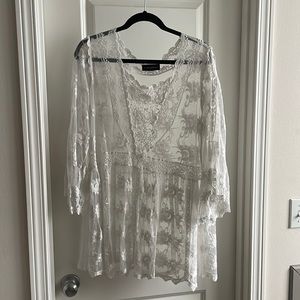 Lane Bryant White Lace Peasant Blouse